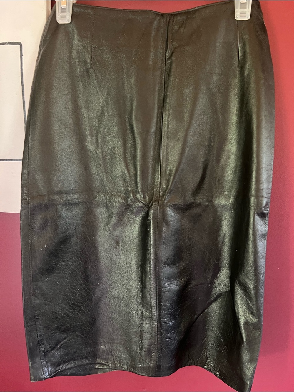 Black Vintage Leather Pencil Skirt